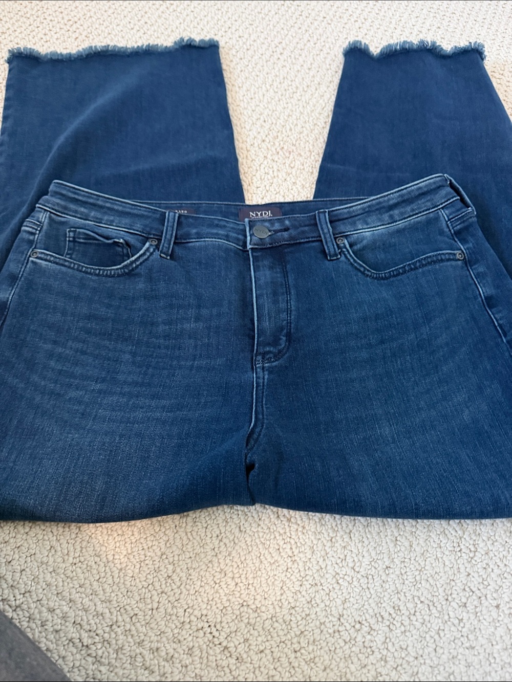 NYDJ Indigo Frayed-Hem Straight Jeans